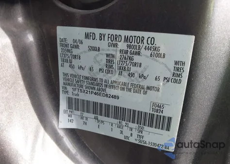 2006 Ford F-250 Lariat/Xl/Xlt z USA, uszkodzony, nr VIN 1FTSX21P46ED82489